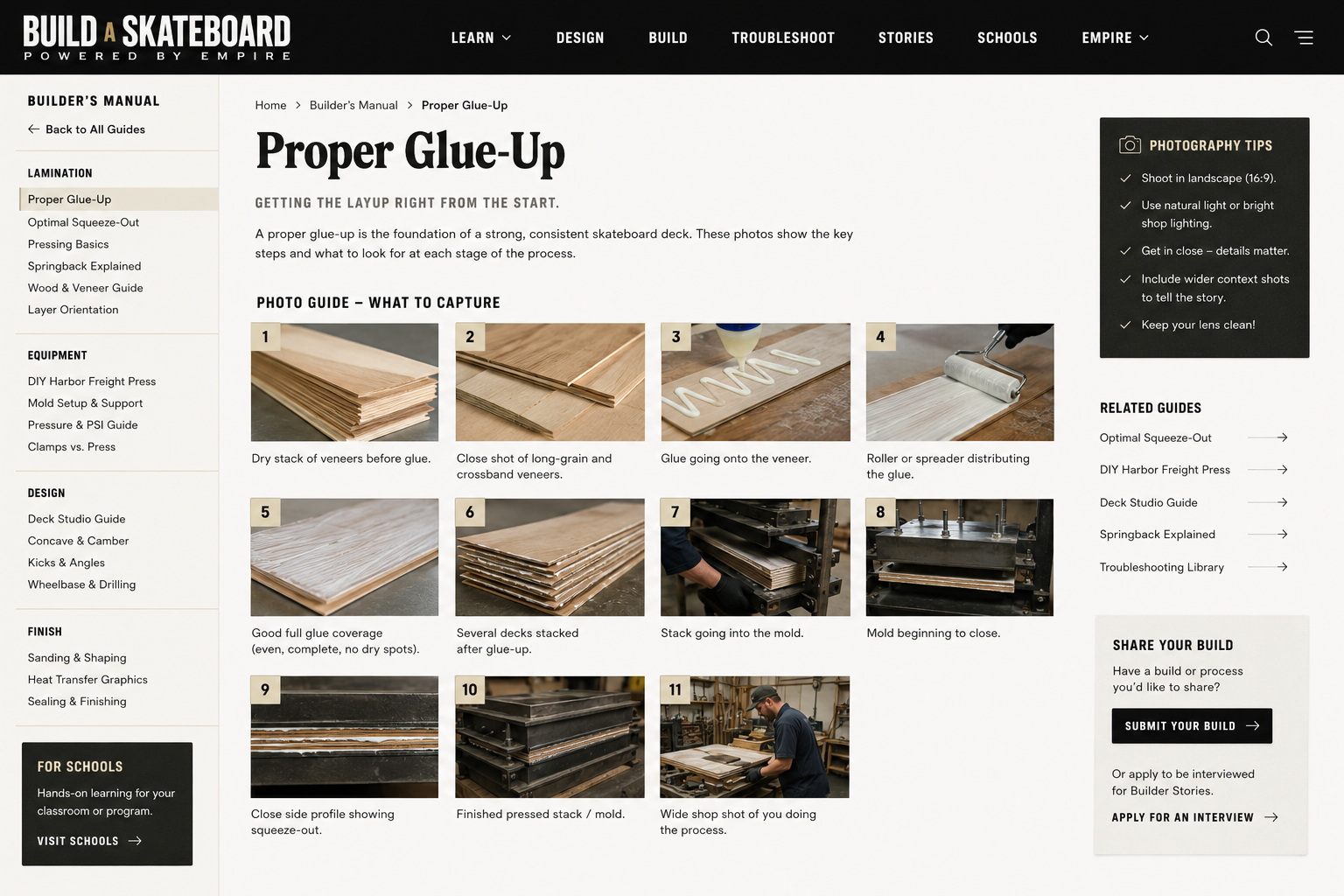AI-generated numbered skateboard glue-up photography inspiration board